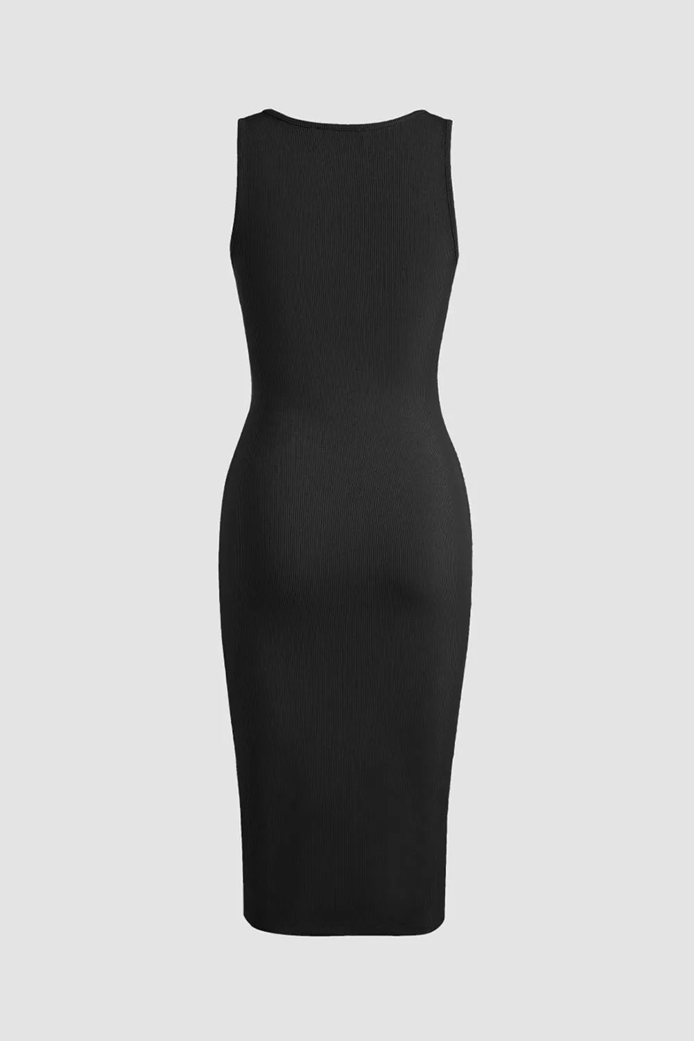 Ruched Side Split Ribbed Midi Dress