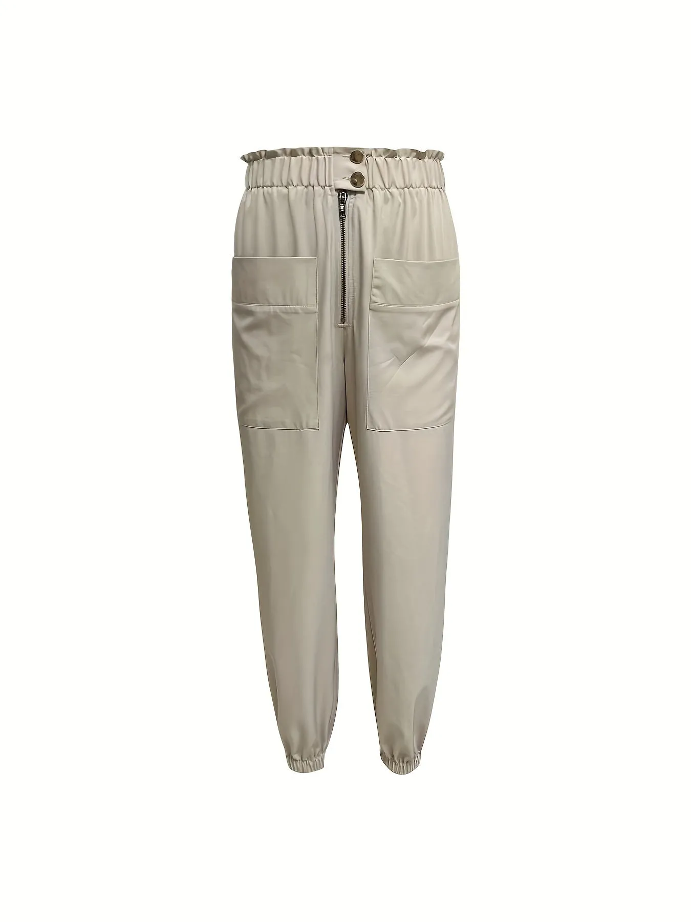 Ruffle Casual Patched Pockets Pants For Women