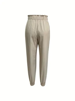 Ruffle Casual Patched Pockets Pants For Women