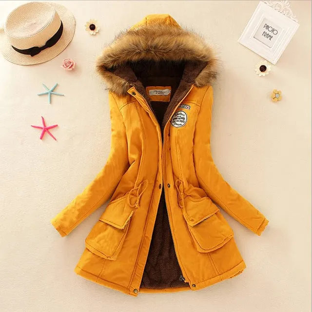 Saimishi Winter Warm Coat Women Long Parkas Fashion Faux Fur Hooded Womens Overcoat Casual Cotton Padded Jacket Mutil Colors