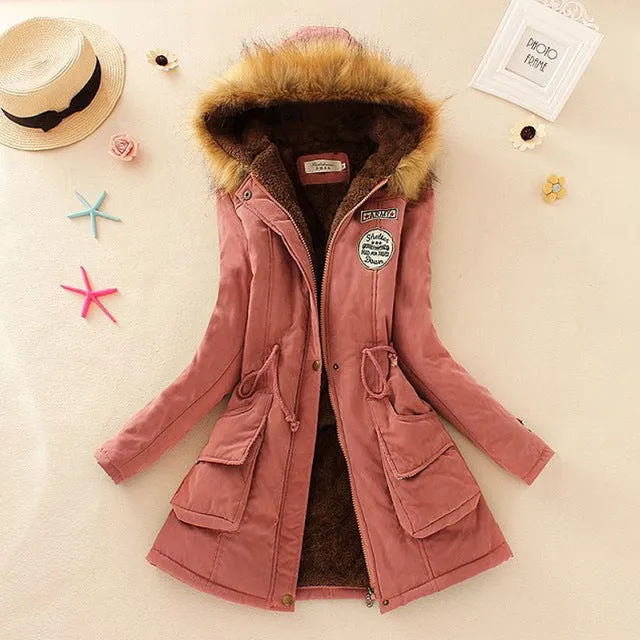 Saimishi Winter Warm Coat Women Long Parkas Fashion Faux Fur Hooded Womens Overcoat Casual Cotton Padded Jacket Mutil Colors