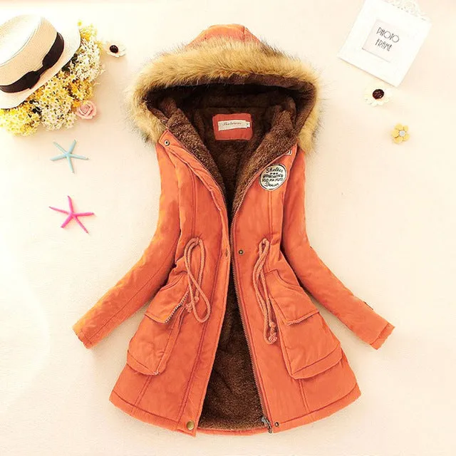 Saimishi Winter Warm Coat Women Long Parkas Fashion Faux Fur Hooded Womens Overcoat Casual Cotton Padded Jacket Mutil Colors