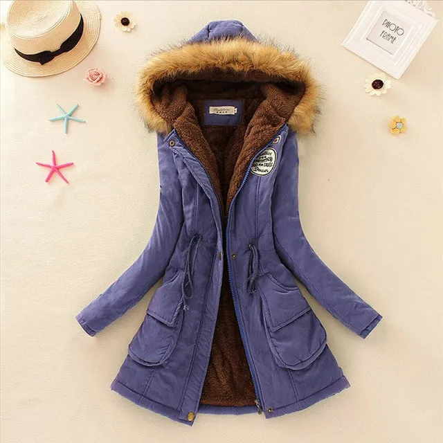 Saimishi Winter Warm Coat Women Long Parkas Fashion Faux Fur Hooded Womens Overcoat Casual Cotton Padded Jacket Mutil Colors