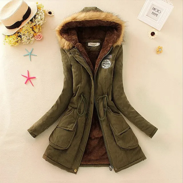 Saimishi Winter Warm Coat Women Long Parkas Fashion Faux Fur Hooded Womens Overcoat Casual Cotton Padded Jacket Mutil Colors