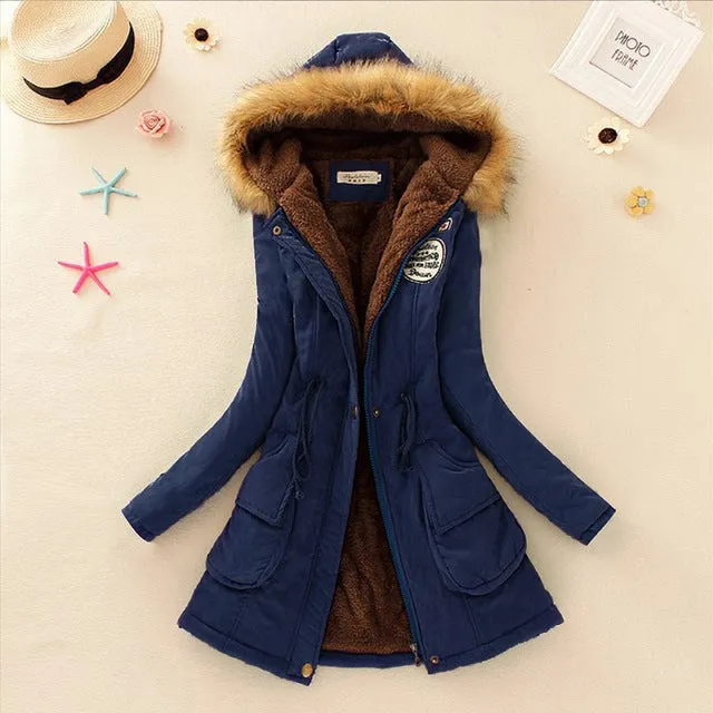 Saimishi Winter Warm Coat Women Long Parkas Fashion Faux Fur Hooded Womens Overcoat Casual Cotton Padded Jacket Mutil Colors