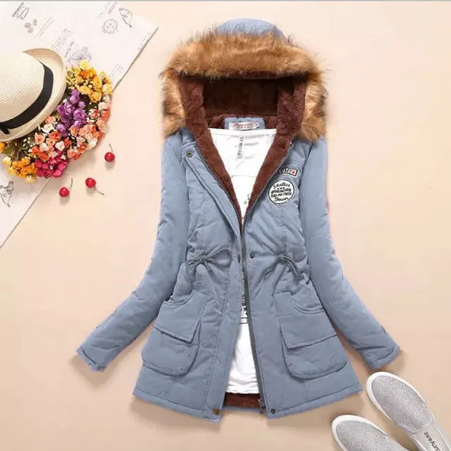 Saimishi Winter Warm Coat Women Long Parkas Fashion Faux Fur Hooded Womens Overcoat Casual Cotton Padded Jacket Mutil Colors