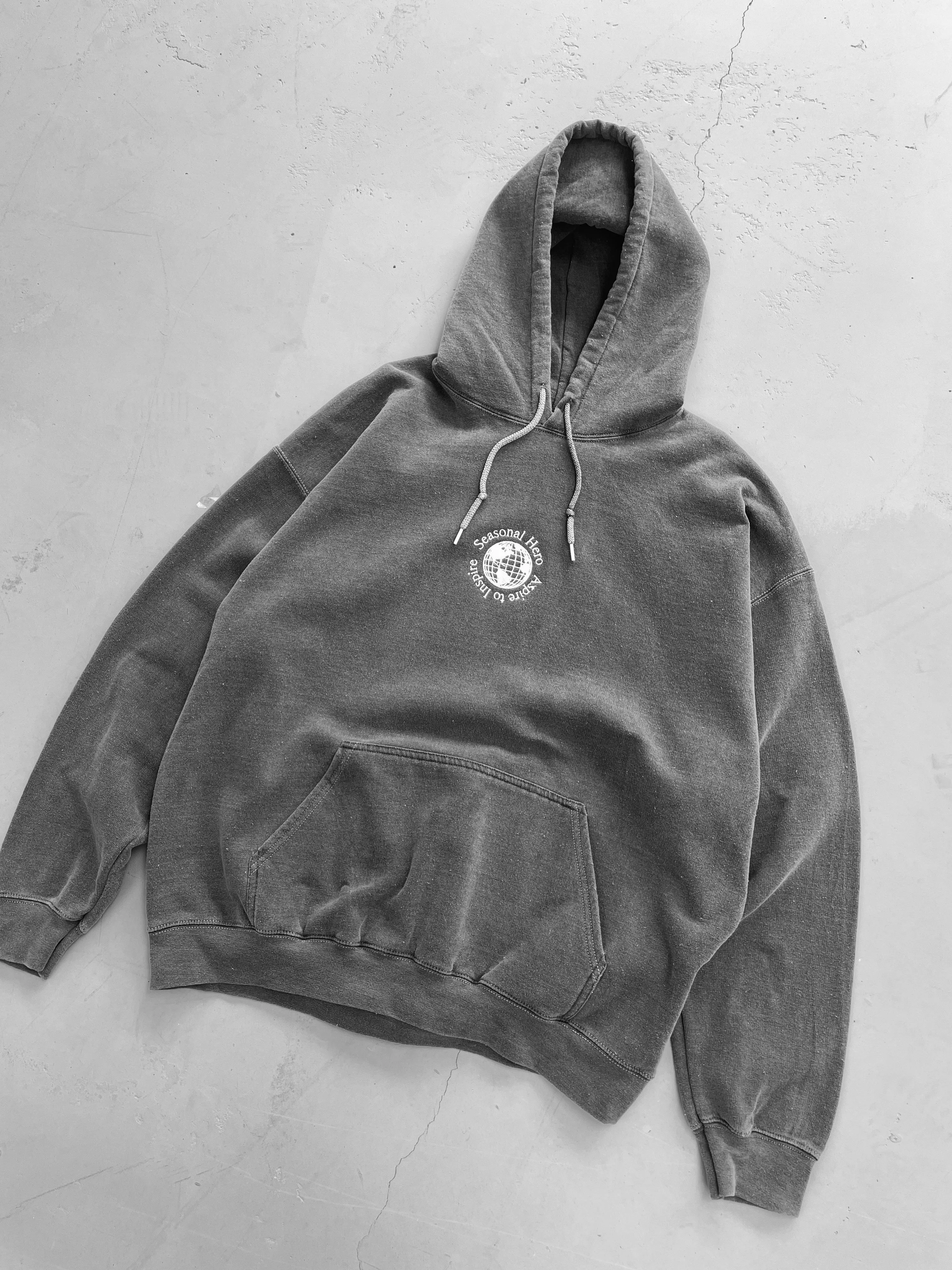 Seasonal Hero 'Aspire' Embroidered Vintage Washed Hoodie - Charcoal