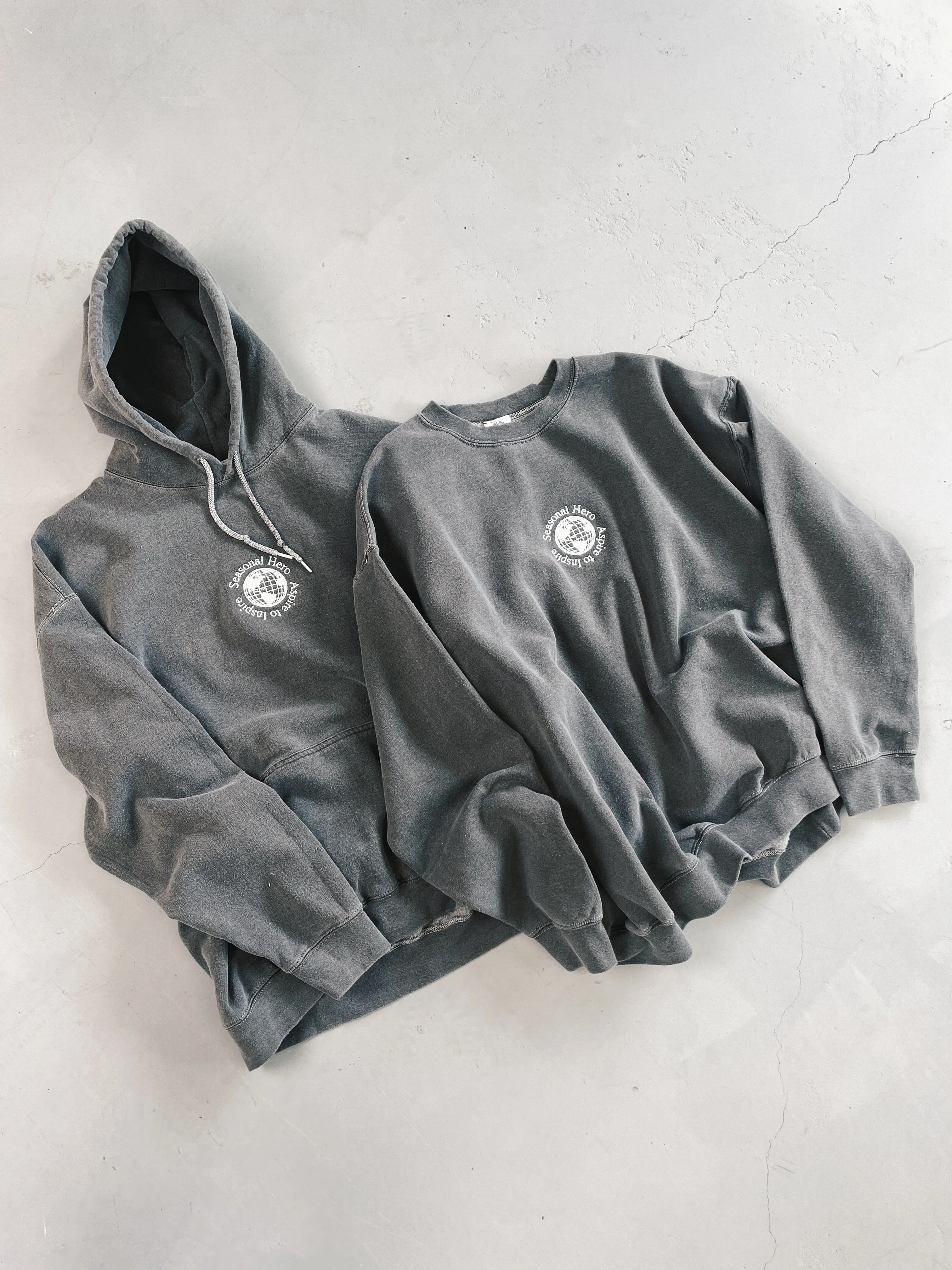 Seasonal Hero 'Aspire' Embroidered Vintage Washed Hoodie - Charcoal