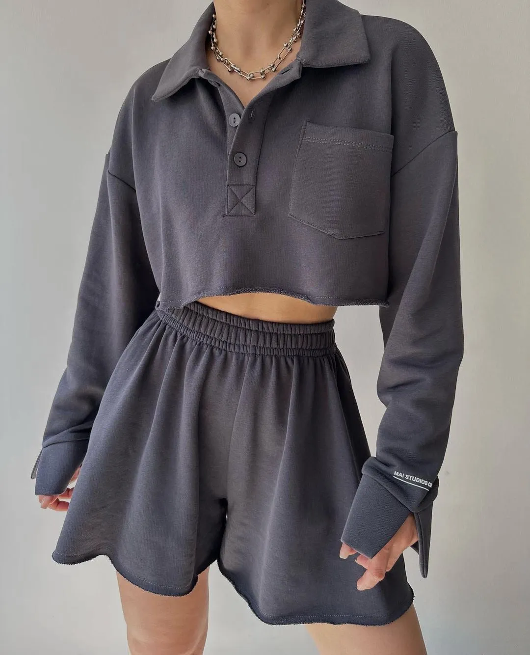 Short Casual Cardigan Top Drawstring Shorts Suit