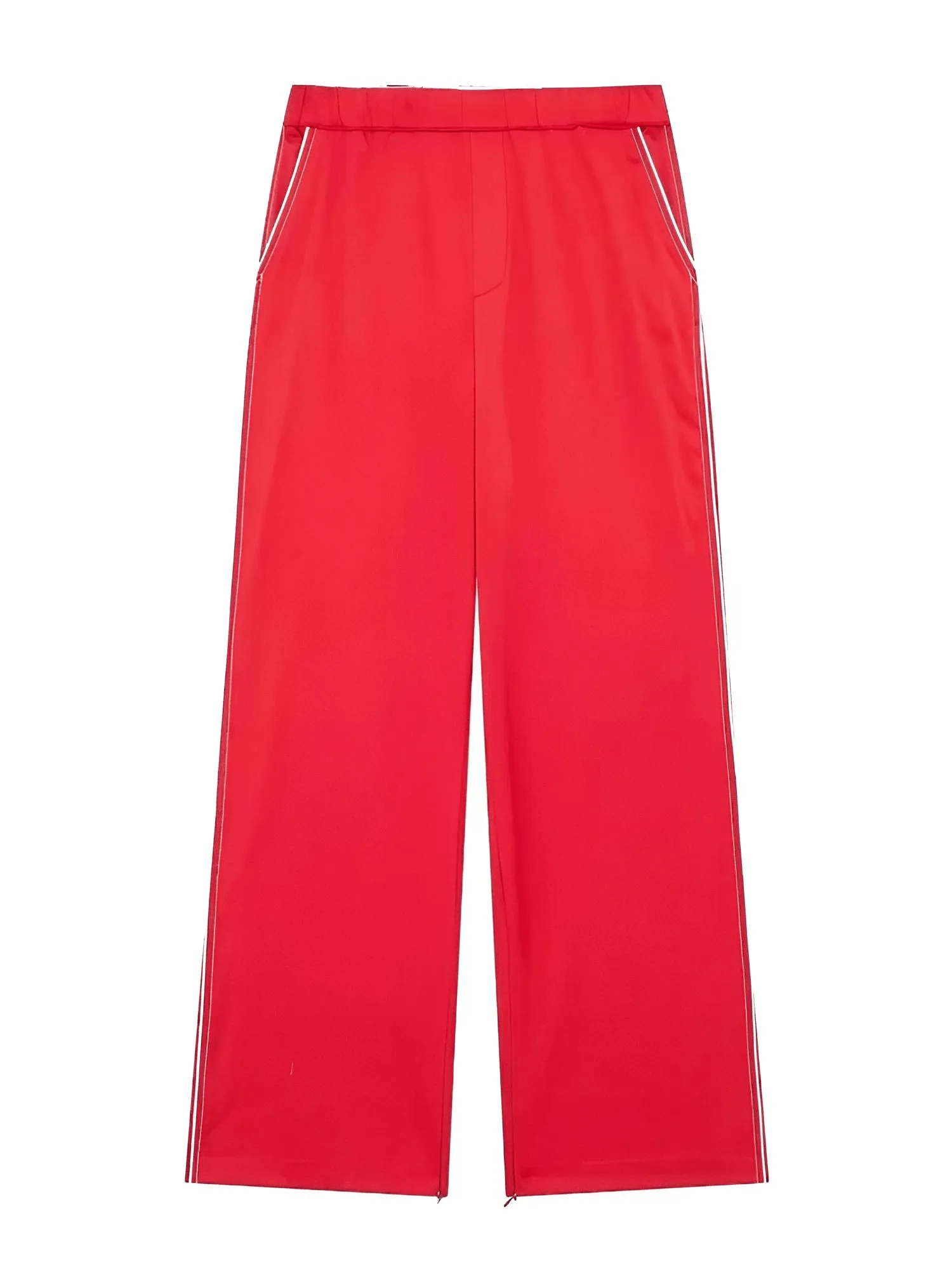 Side Zipper Straight Pant Loose Red Wide Leg Pants Jacket Fashion Streetwear