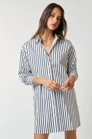 STRIPED COLLAR BUTTON UP SHIRT MINI DRESS