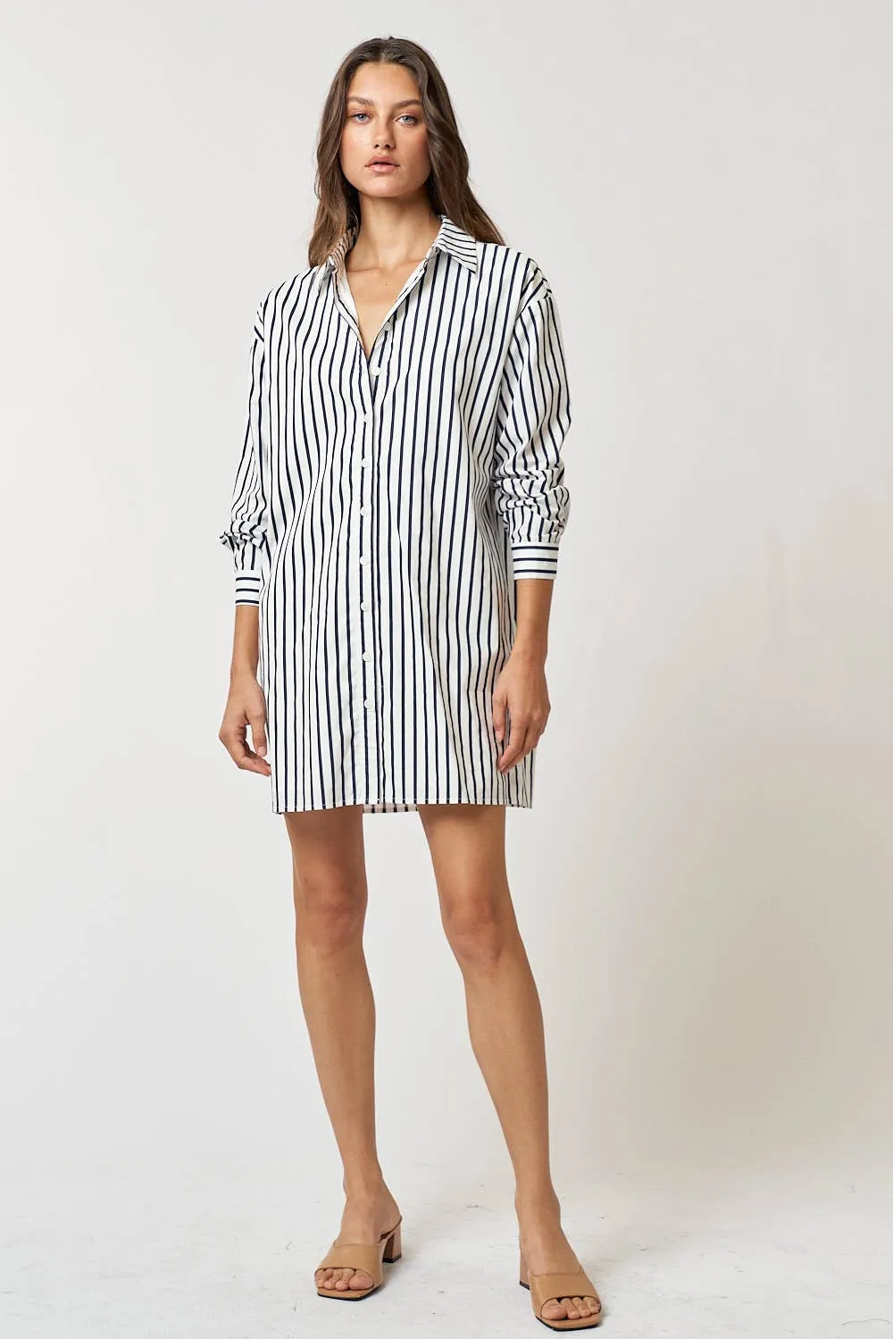 STRIPED COLLAR BUTTON UP SHIRT MINI DRESS