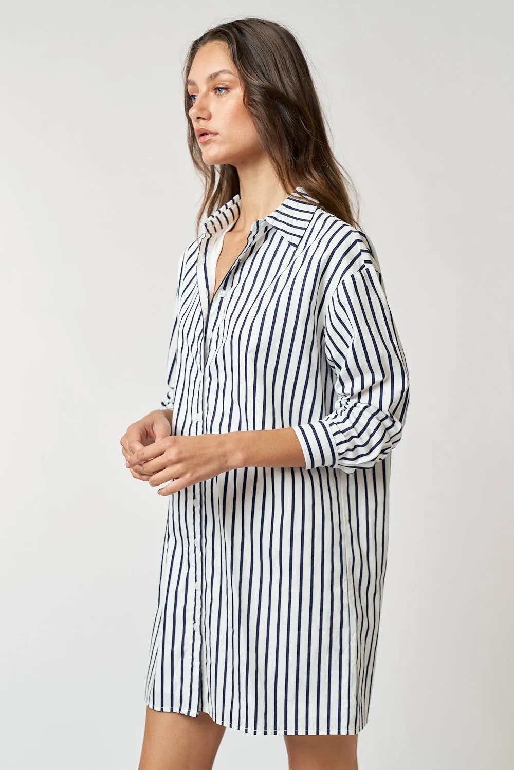 STRIPED COLLAR BUTTON UP SHIRT MINI DRESS