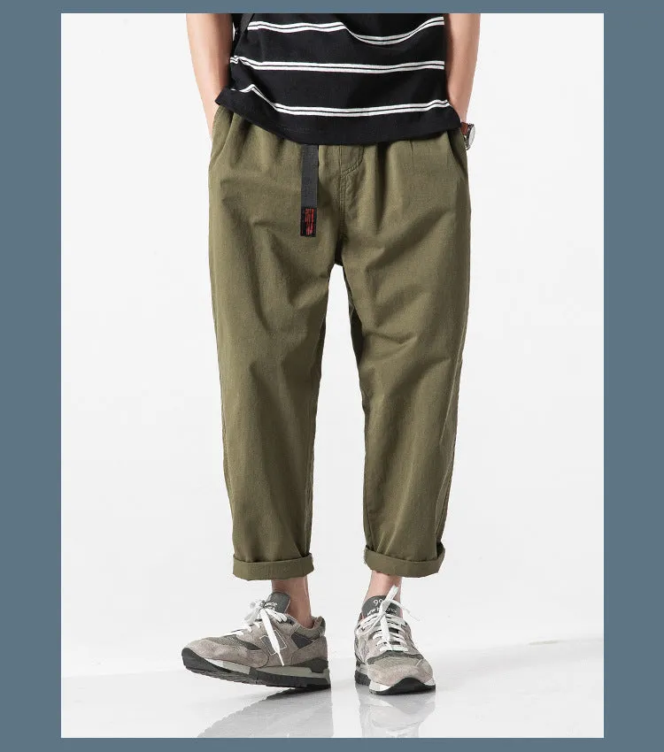 Summer Casual Pants Men Cargo Ankle-Length Loose Straight Harem Trendy Korean Pants