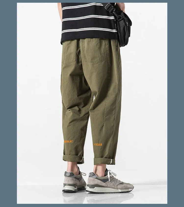 Summer Casual Pants Men Cargo Ankle-Length Loose Straight Harem Trendy Korean Pants