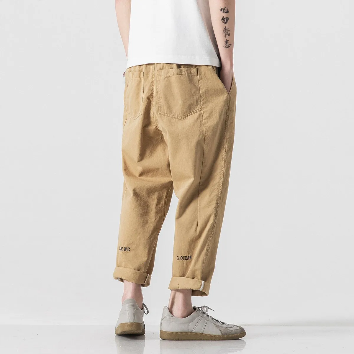 Summer Casual Pants Men Cargo Ankle-Length Loose Straight Harem Trendy Korean Pants