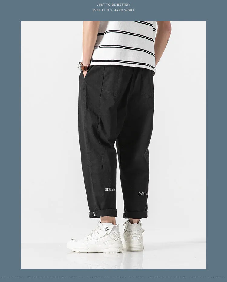 Summer Casual Pants Men Cargo Ankle-Length Loose Straight Harem Trendy Korean Pants