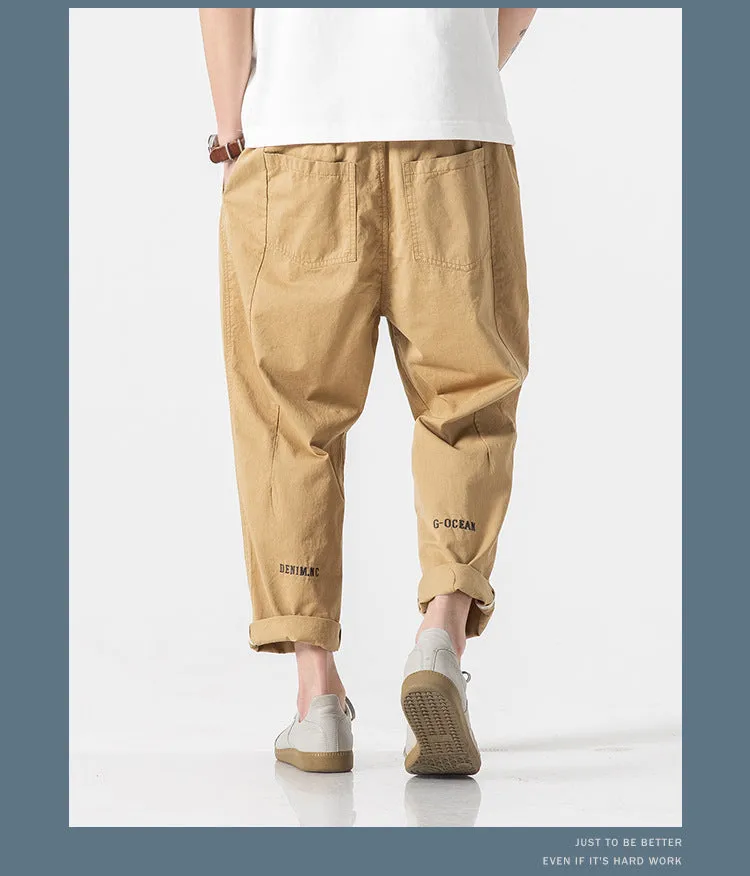 Summer Casual Pants Men Cargo Ankle-Length Loose Straight Harem Trendy Korean Pants