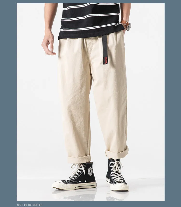 Summer Casual Pants Men Cargo Ankle-Length Loose Straight Harem Trendy Korean Pants