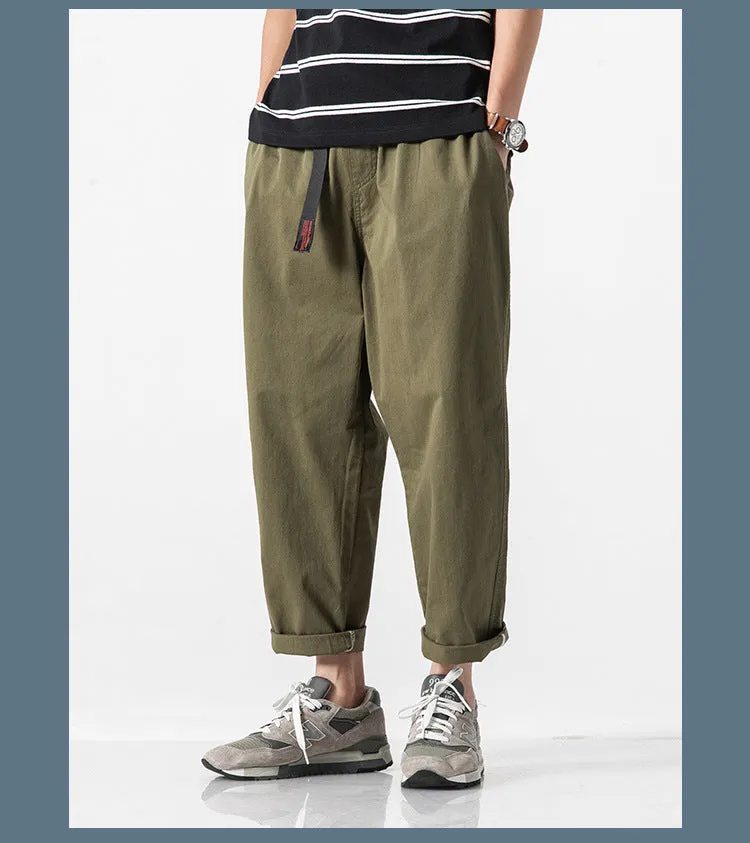 Summer Casual Pants Men Cargo Ankle-Length Loose Straight Harem Trendy Korean Pants