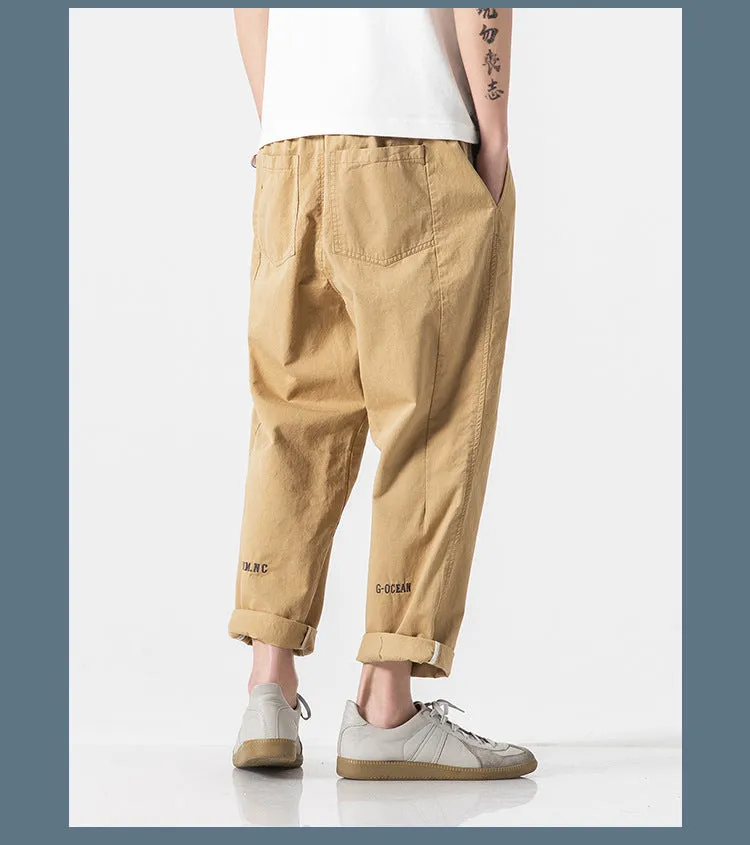 Summer Casual Pants Men Cargo Ankle-Length Loose Straight Harem Trendy Korean Pants