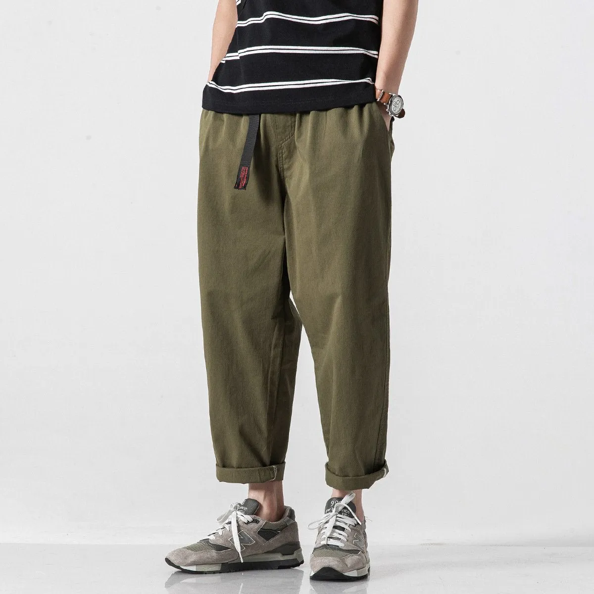 Summer Casual Pants Men Cargo Ankle-Length Loose Straight Harem Trendy Korean Pants