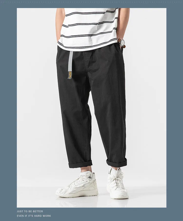 Summer Casual Pants Men Cargo Ankle-Length Loose Straight Harem Trendy Korean Pants