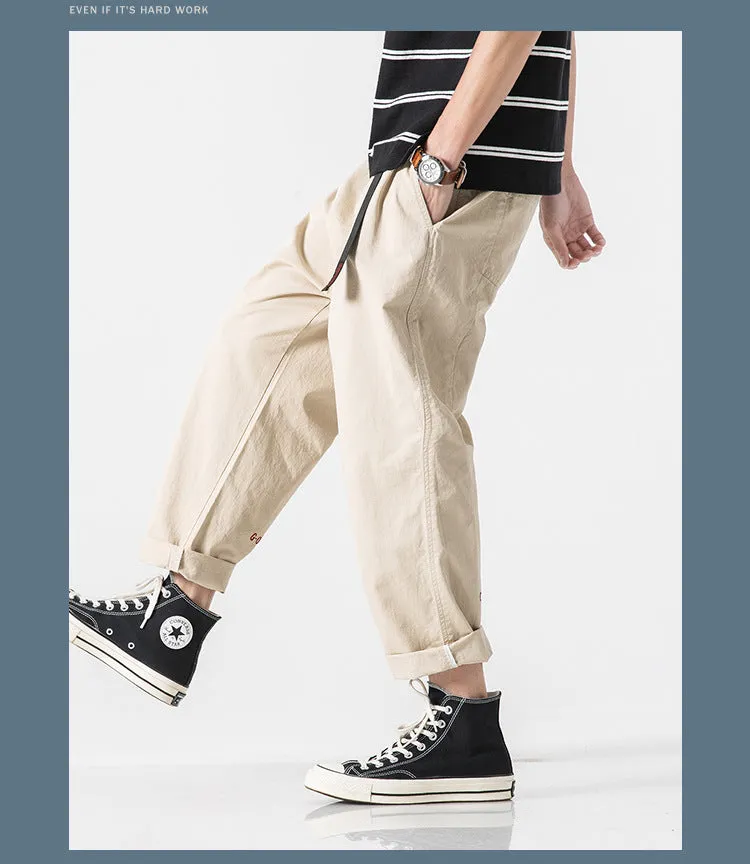 Summer Casual Pants Men Cargo Ankle-Length Loose Straight Harem Trendy Korean Pants