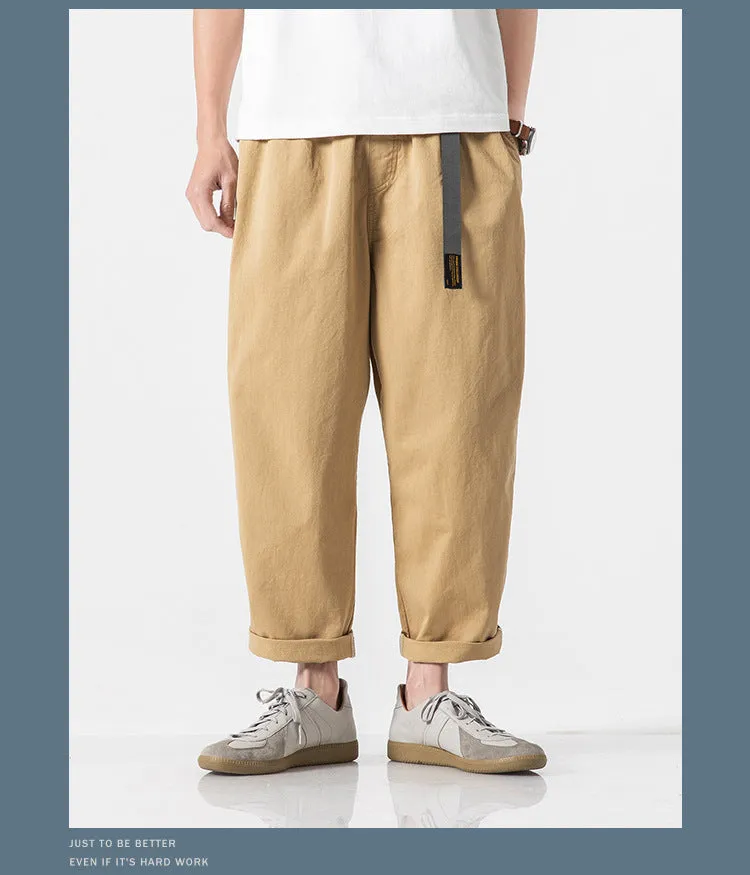 Summer Casual Pants Men Cargo Ankle-Length Loose Straight Harem Trendy Korean Pants