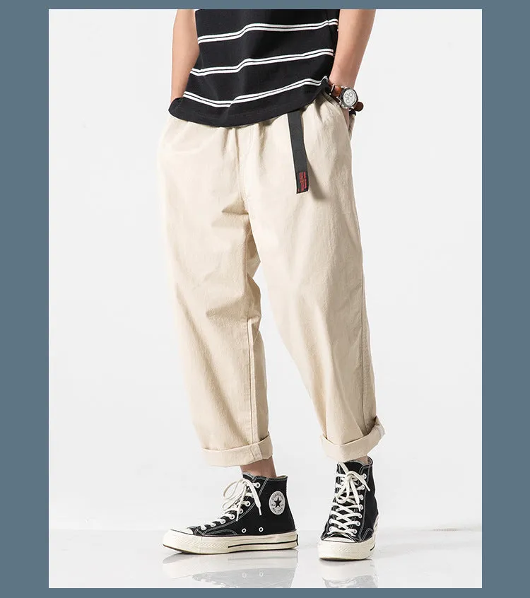 Summer Casual Pants Men Cargo Ankle-Length Loose Straight Harem Trendy Korean Pants