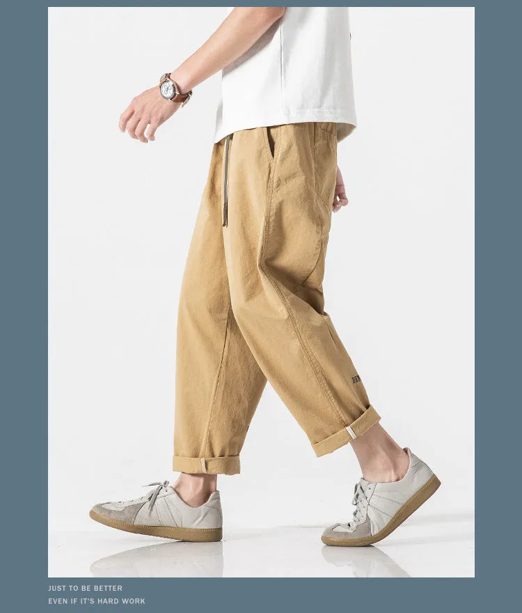 Summer Casual Pants Men Cargo Ankle-Length Loose Straight Harem Trendy Korean Pants