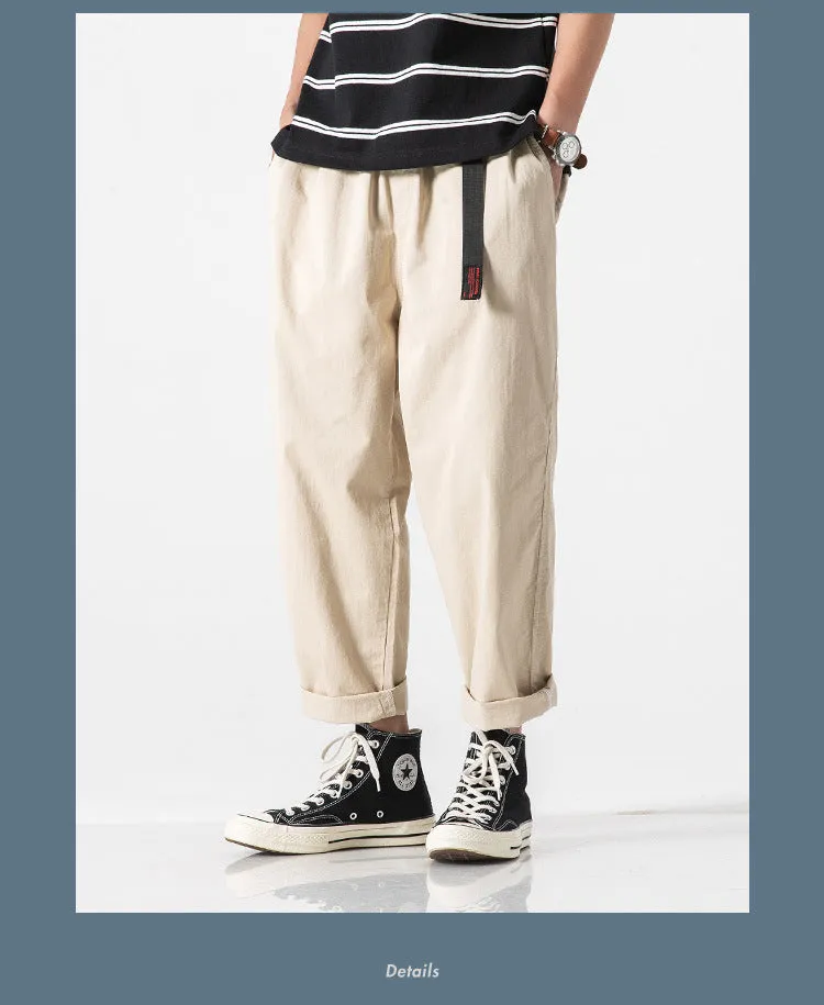 Summer Casual Pants Men Cargo Ankle-Length Loose Straight Harem Trendy Korean Pants