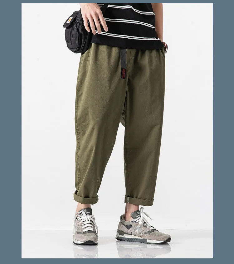 Summer Casual Pants Men Cargo Ankle-Length Loose Straight Harem Trendy Korean Pants