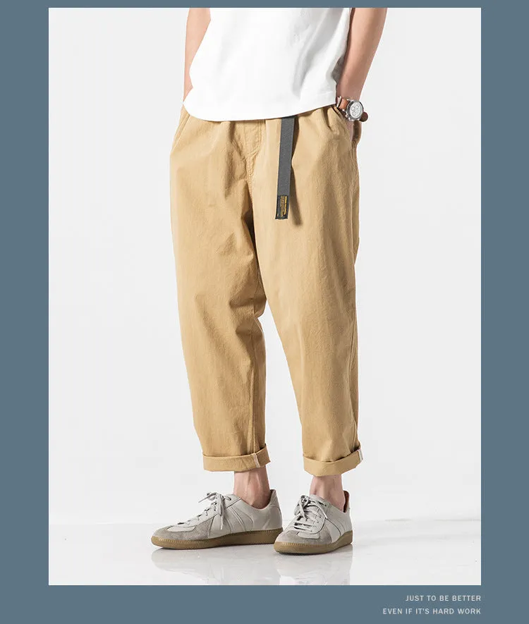 Summer Casual Pants Men Cargo Ankle-Length Loose Straight Harem Trendy Korean Pants