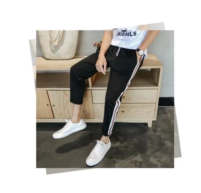 Summer Men Popular Sport Pants Hong Kong Trendy Personality Thin Solid Colored Casual Pants