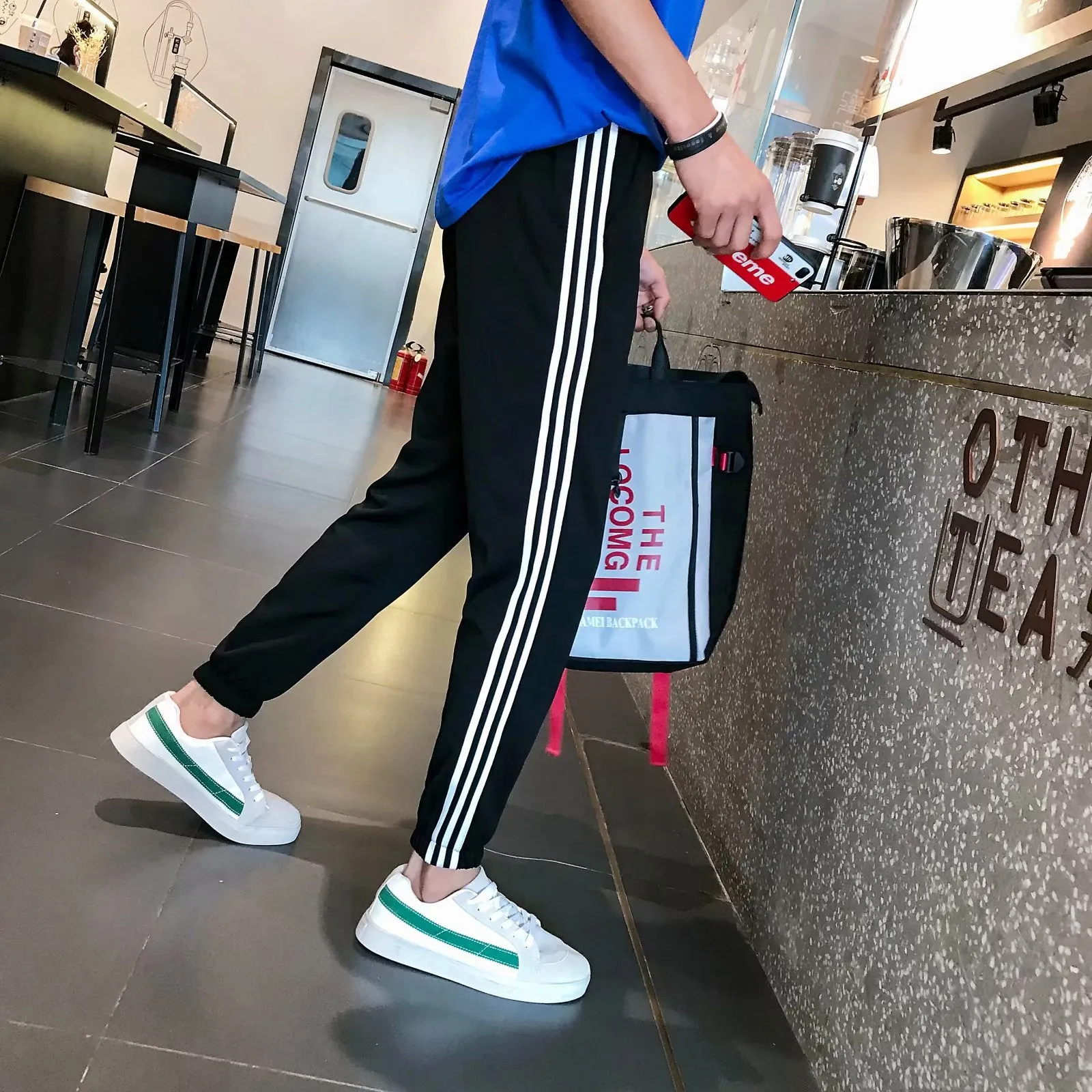 Summer Men Popular Sport Pants Hong Kong Trendy Personality Thin Solid Colored Casual Pants