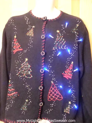 Tacky Light Up Christmas Sweater Bling Trees Wm or Mens XXXL