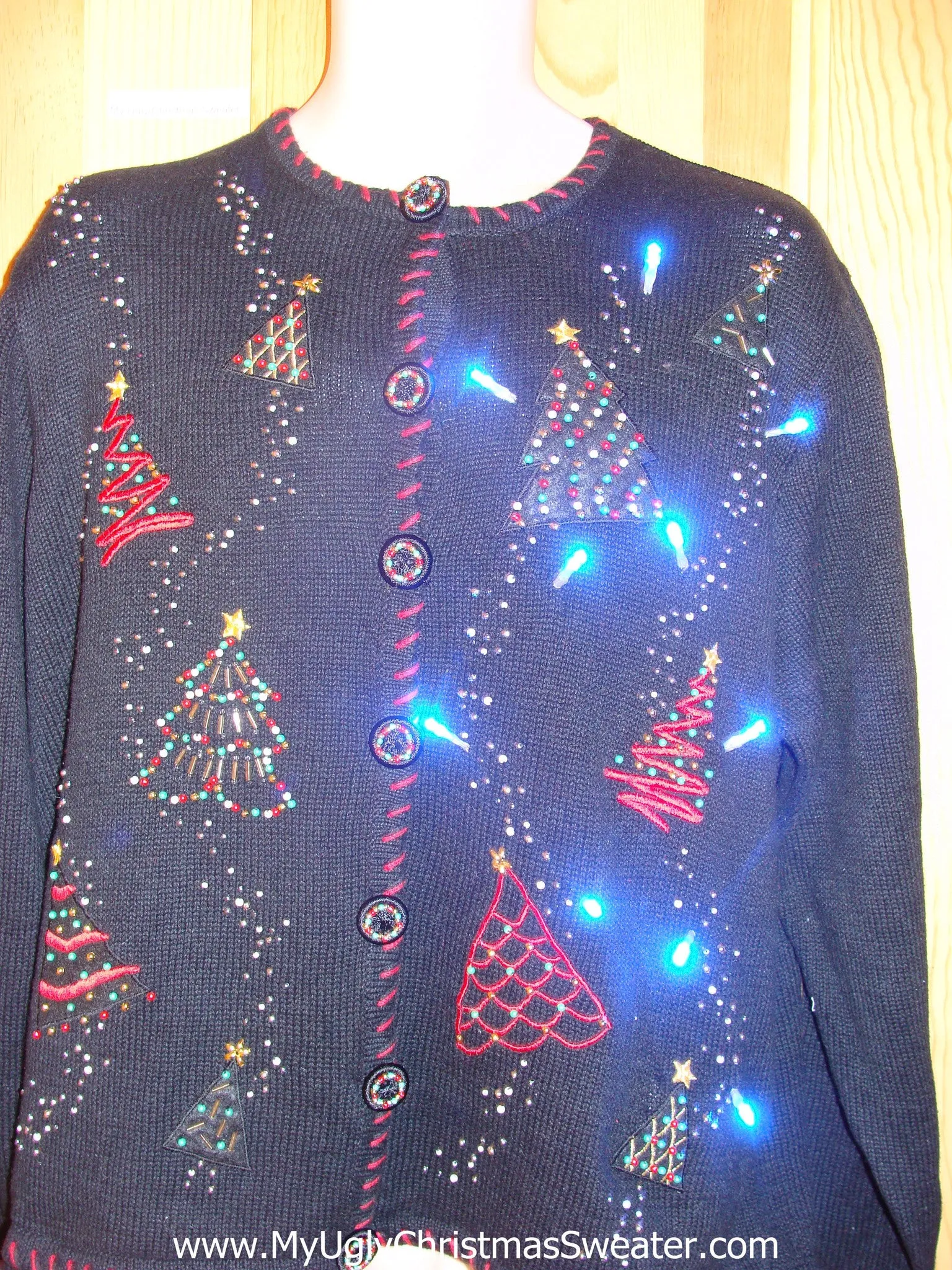 Tacky Light Up Christmas Sweater Bling Trees Wm or Mens XXXL