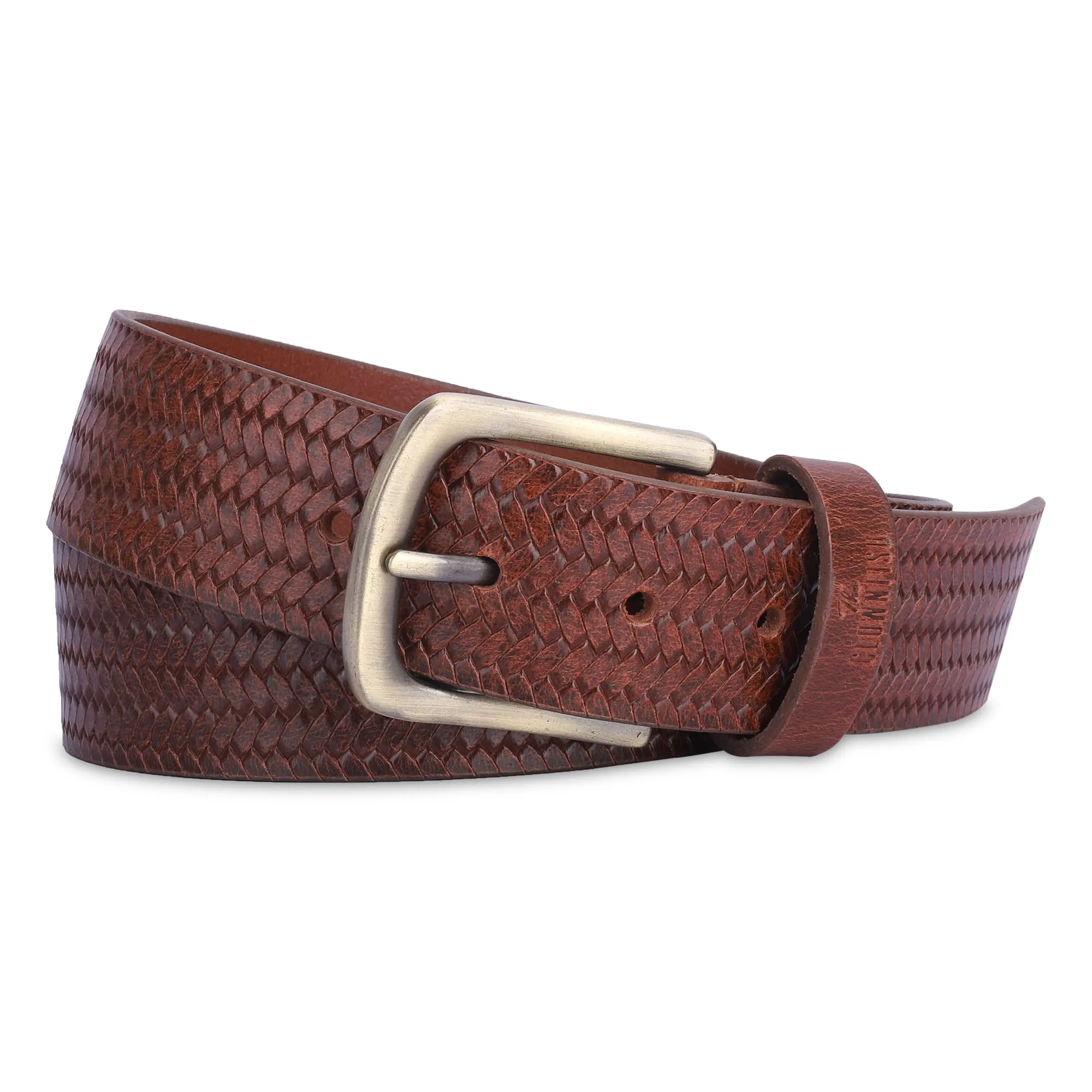 THE CLOWNFISH Men's Genuine Leather Belt with Embossed Design - Tan (Size - 40 inches)