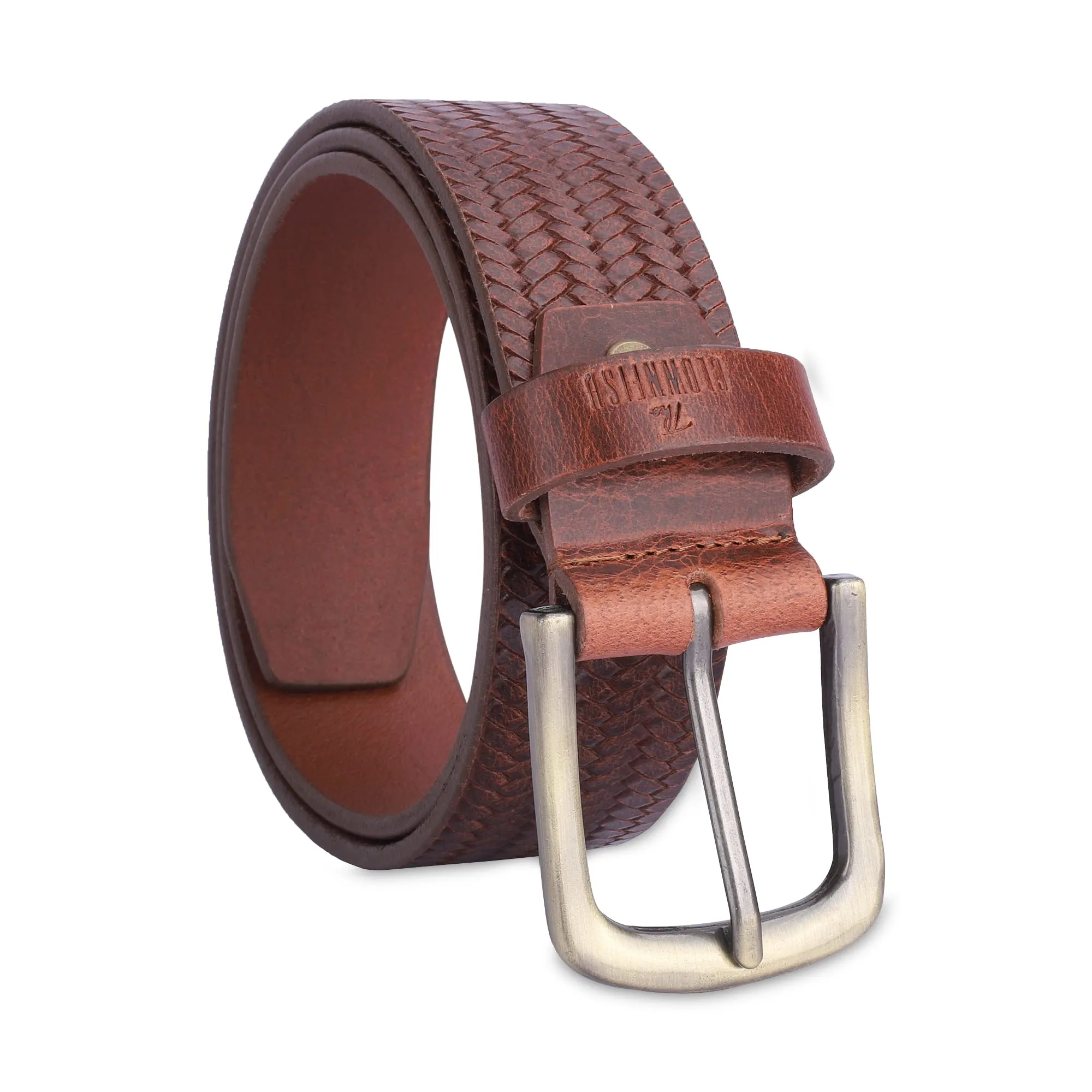 THE CLOWNFISH Men's Genuine Leather Belt with Embossed Design - Tan (Size - 40 inches)