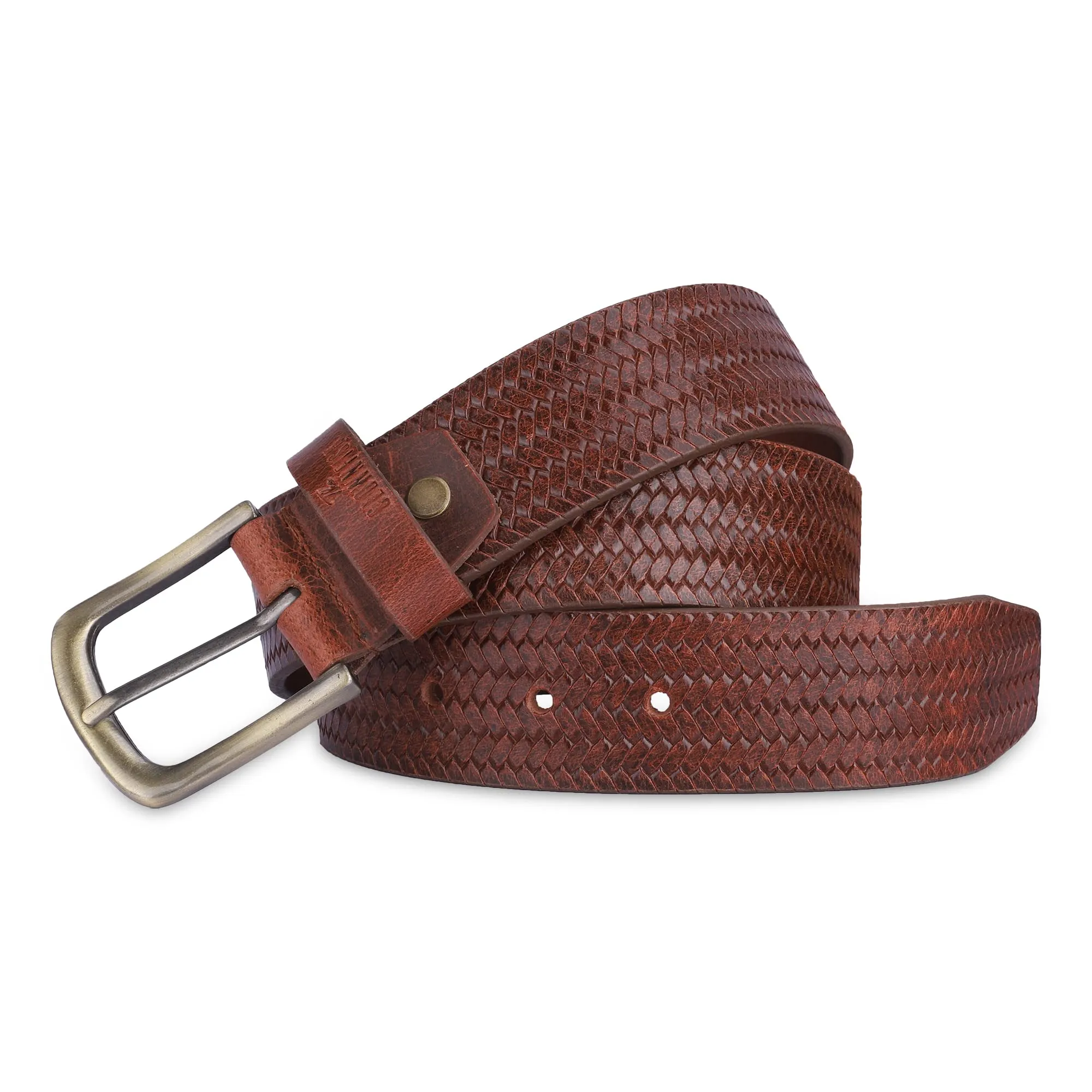 THE CLOWNFISH Men's Genuine Leather Belt with Embossed Design - Tan (Size - 40 inches)