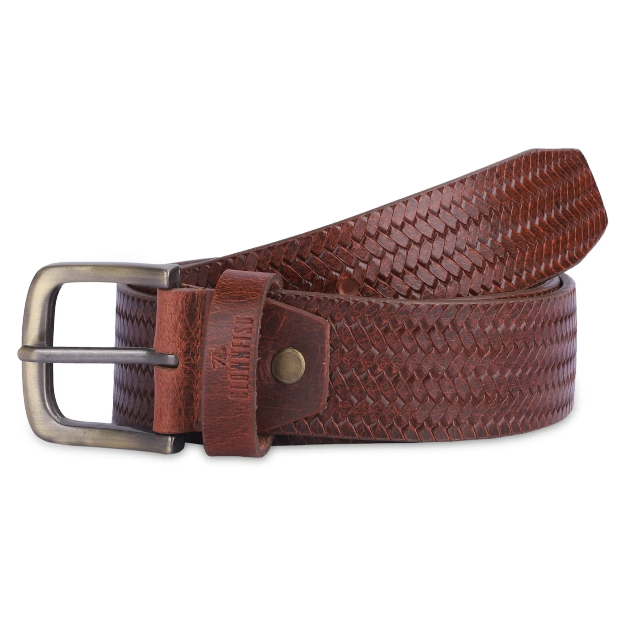 THE CLOWNFISH Men's Genuine Leather Belt with Embossed Design - Tan (Size - 40 inches)