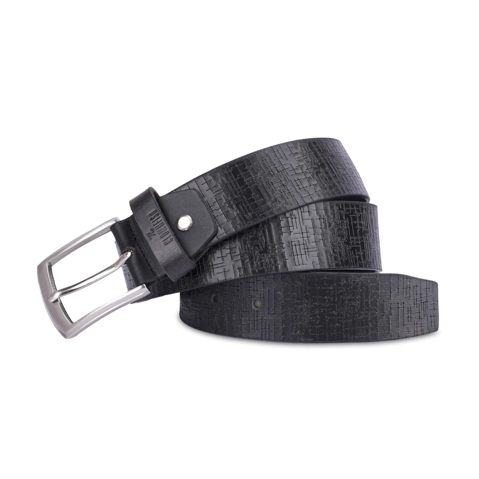 THE CLOWNFISH Men's Genuine Leather Belt with Textured Design- Black (Size-40 inches)