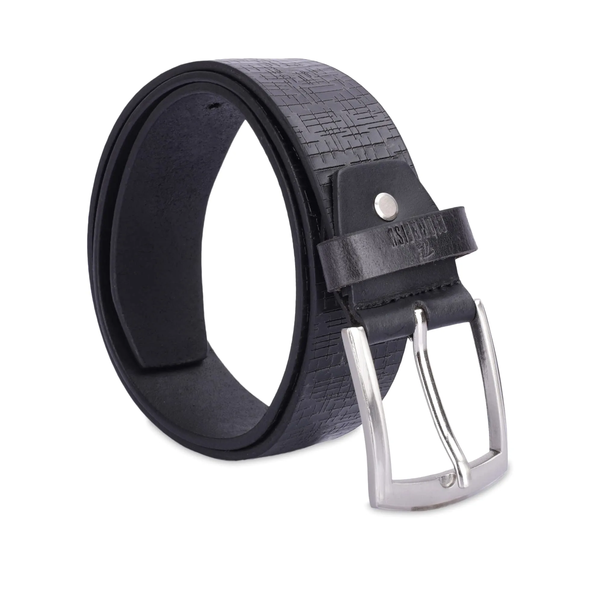 THE CLOWNFISH Men's Genuine Leather Belt with Textured Design- Black (Size-40 inches)