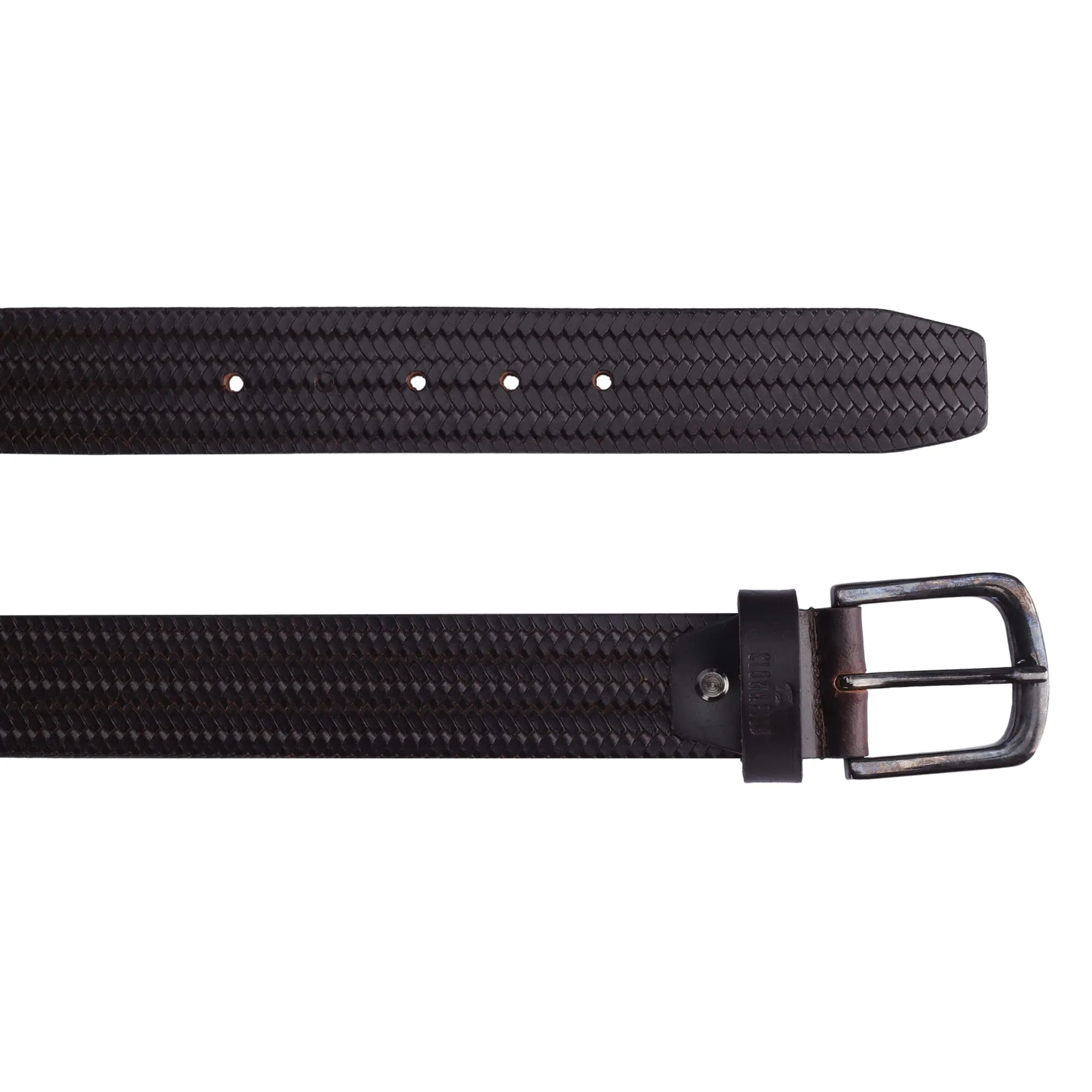 THE CLOWNFISH Men's Genuine Leather Belt with Textured/Embossed Design-Dark Brown (Size-32 inches)