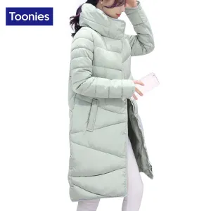 Toonies Elegant Style Parkas Woman Coats 2017 Winter Slim Straight Thick Turtleneck Cotton Down Jacket 4 Colors Long Overcoat