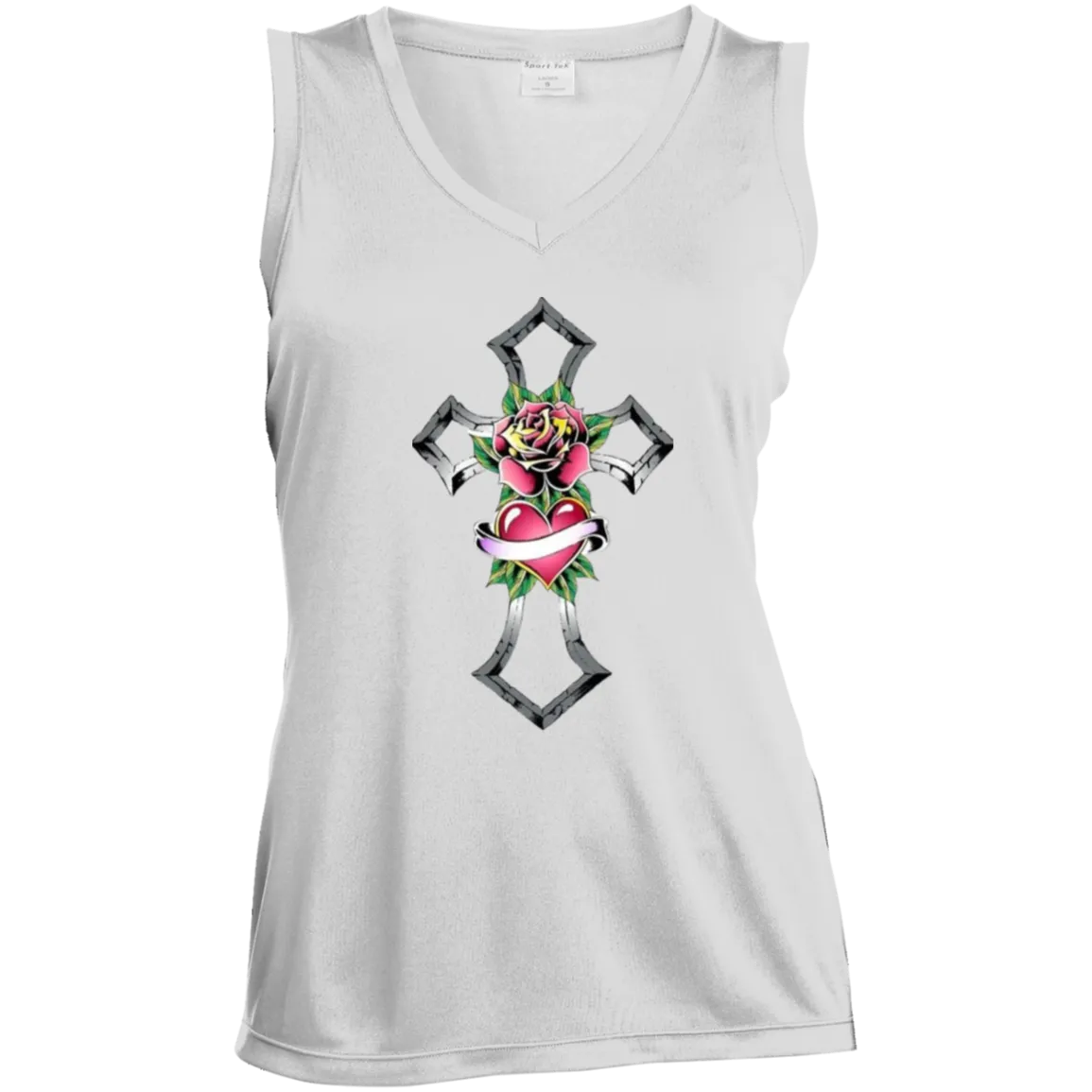 Tribal Rose with Heart Emblem Ladies' Sleeveless V-Neck Performance Tee