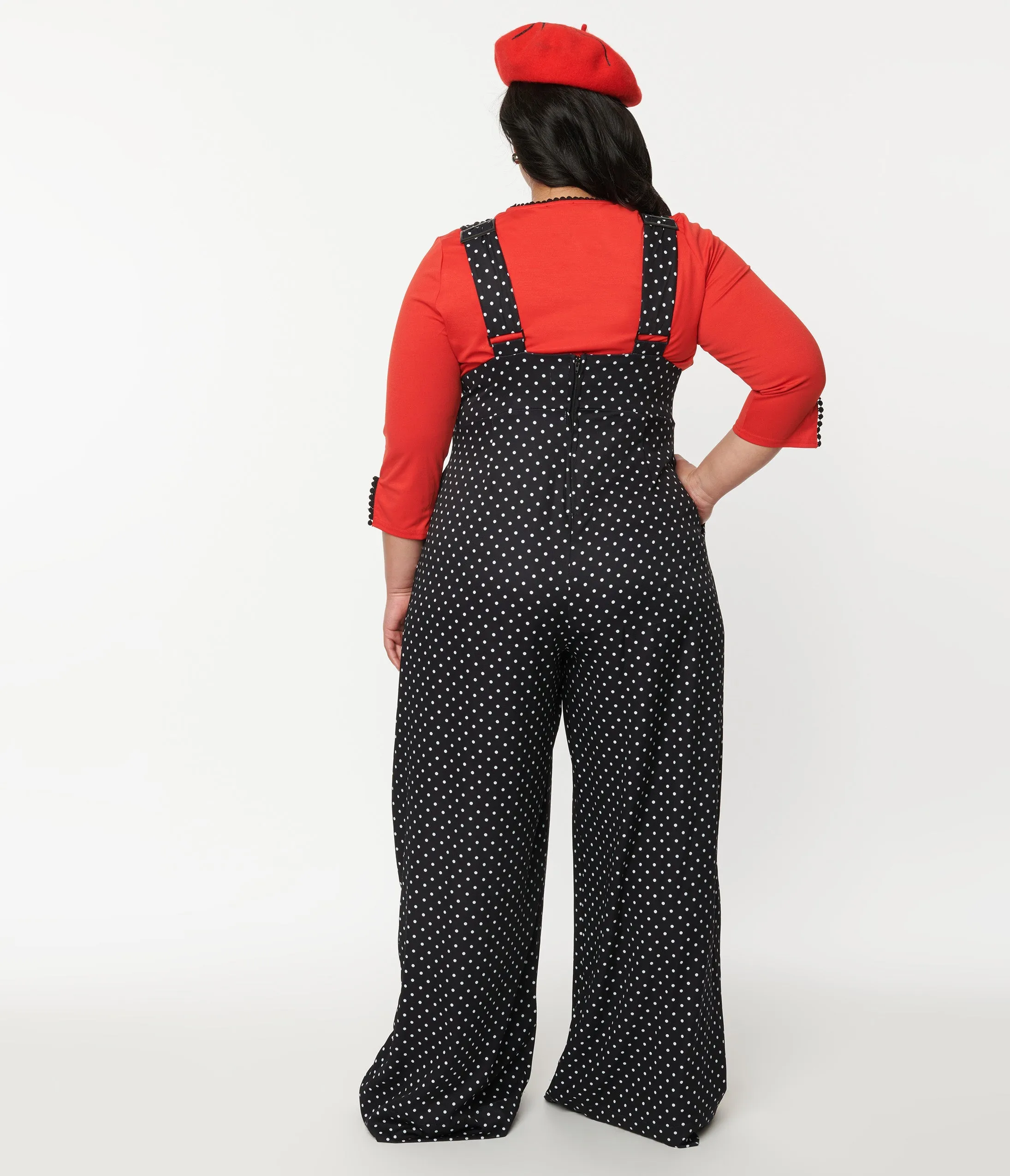 Unique Vintage Plus Size Black & White Pin Dot Rochelle Suspender Pants