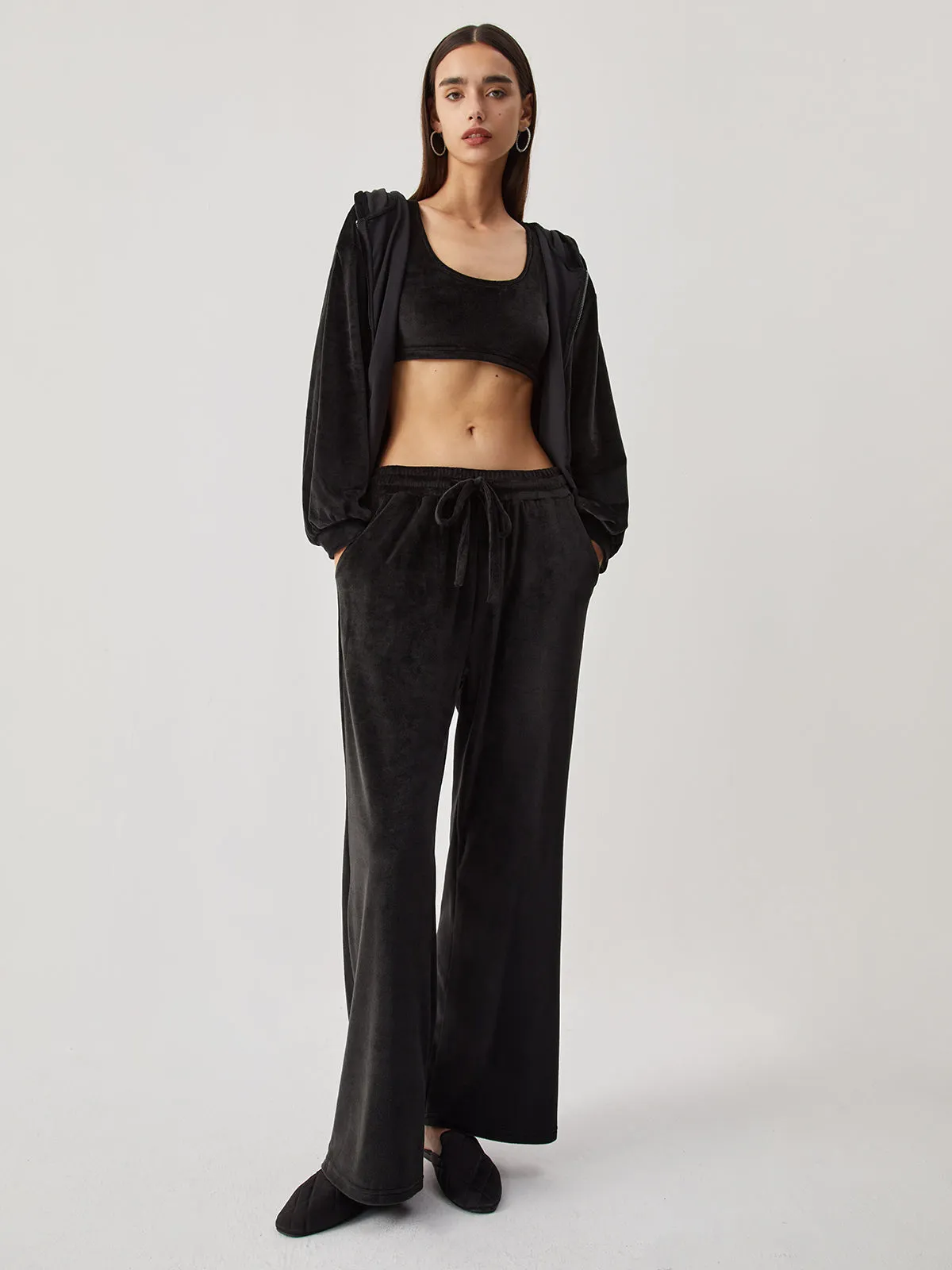 Velvet Hoodie Three Trendy Piece Pants Set