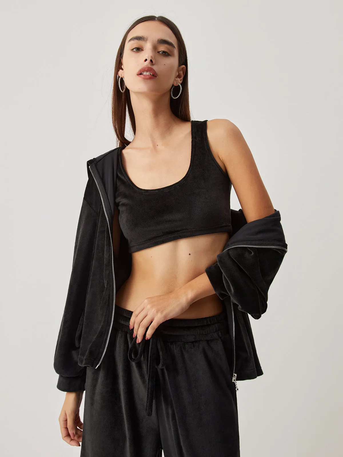 Velvet Hoodie Three Trendy Piece Pants Set